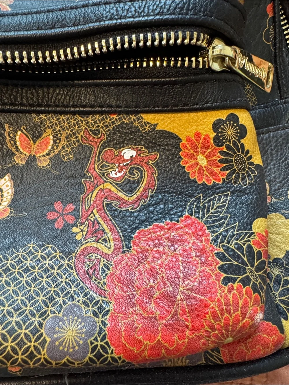Loungefly Black Floral & Gold Mini Backpack - Picture 3 of 5